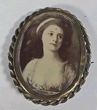 Mourning Pin With Lady, Twisted Design Around Frame, Mourning Jewelry Brooch