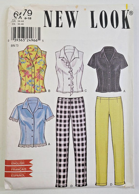 New Look Sew Pattern 6079 Misses Button Top Blouse Shirt Pants Size 8-18 UNCUT