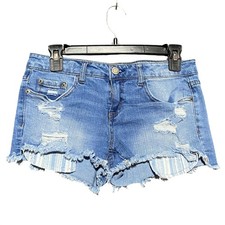 Aeropostale Y2K Shorty Shorts Size 4 Blue Distressed Low Rise Denim Cutoff Micro