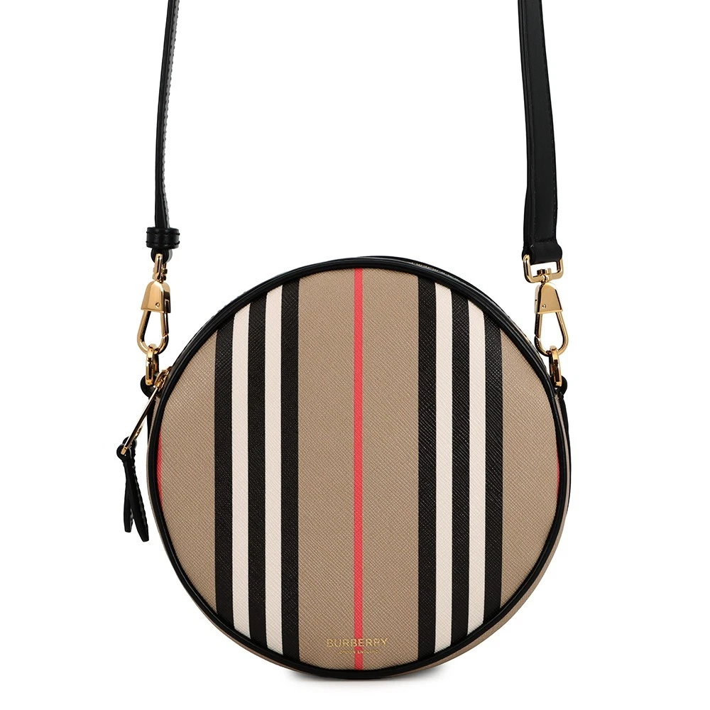 Burberry — BURBERRY Icon Stripe Louise Bag PVC Beige/Black/White 8051846