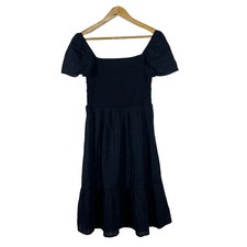 NWT Gap Smocked Bodice Textured Stripe Midi Dress Black Cottagecore Size S
