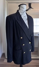 Vintage 90s SAKS FIFTH AVENUE FOLIO Black Gold Buttons Double Breasted Blazer 12