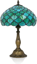 Sea Blue Pearl Tiffany Table Lamp - Elegant Stained Glass Bedside Light