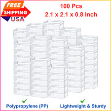 Clear Plastic Bead Storage Jar Square Container Boxes Fold Hinged Lid 2.1 x 0.8"