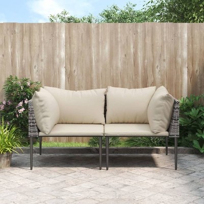 Ecksofa mit Kissen Gartensofa Gartenmöbel Sofa 2 Stk. Grau Poly Rattan vidaXL