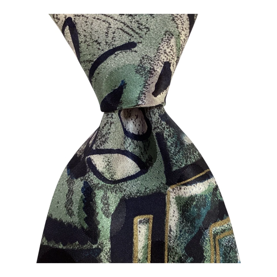 STEVE GORDON'S Men's Silk Necktie ITALY Designer Geometric Green/Blue EUC Rare - Image 1 of 3