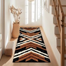 Black Boho Long Bathroom Rugs Runner Non Slip 24 x 60 inches Black Brown