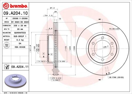 2X Bremsscheibe Vorne Brembo 09A20411 FÜR Toyota Bremsscheiben Scheibenbremse-image