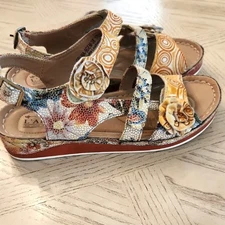 L'Artiste Spring Step Joelina Floral Hand-Painted Sandals Whimsy Artsy Size 38/8