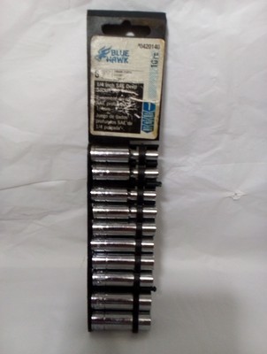 Blue Hawk  SAE 6 pt Deep Pocket  10 Pc. 1/4'' Drive Socket Set   5/32'' thru 1/2''