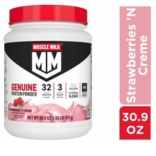 Muscle Milk Genuine Protein Powder, Strawberries 'N Cr me, 32g Protein, 30.9oz