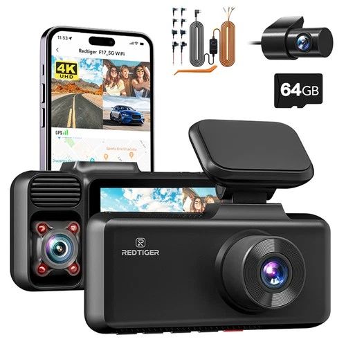REDTIGER F17 4K Dash Cam 3 Channel 5G WiFi Front and Rear Inside&Hardwire kit deal from eBay