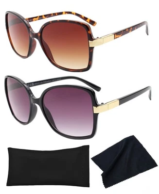 I-SENTIAL Reading Sunglasses Womens Square Frame Gradient Lens Gold Trim Case Cloth UV400