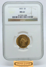 1855 Indian Princess Head Gold $3, NGC MS 61 - #SO54794