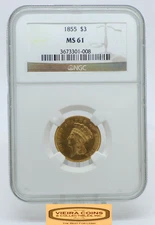 1855 Indian Princess Head Gold $3, NGC MS 61 - #SO54794