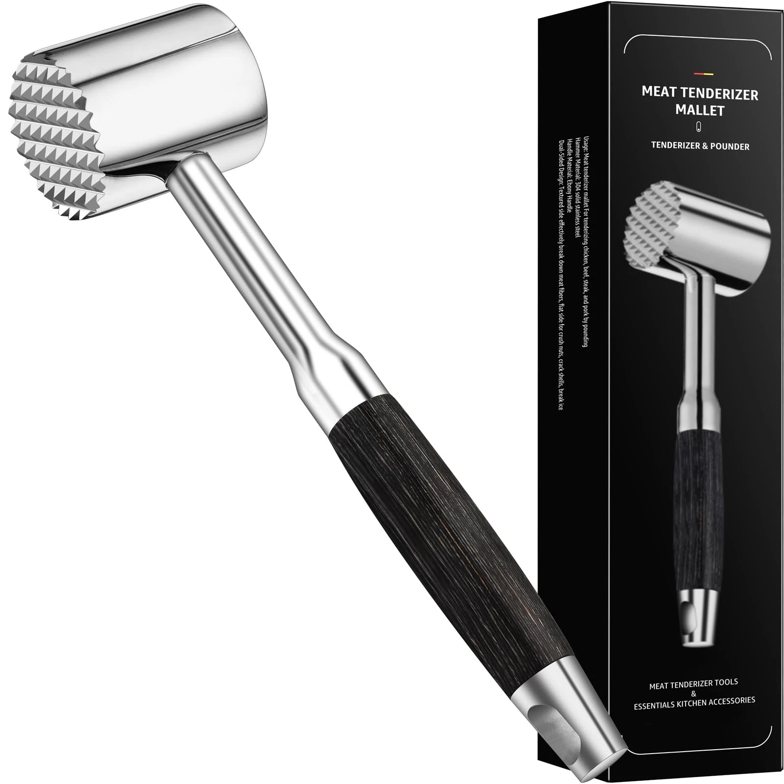 304 Stainless-Steel Meat Tenderizer Mallet - Kitchen Meat Tenderizer Tool for...