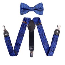 Boys Adjustable Floral Paisley Pre-tied Bow Tie and Elastic Y Shape 3 Clips S...