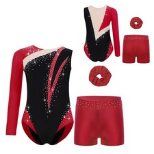 Kids Girls Dancewear Dance Outfit Gymnastics Set Training Shiny Rhinestones