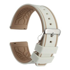 Silicone Watch Bands 26mm Soft Watch Bands with Silver Buckle, Cream Brown