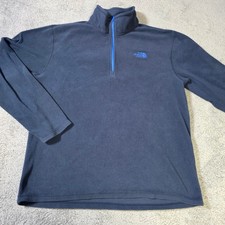 The North Face Mens M TKA 100 Glacier 1/4 Zip Fleece Pullover Navy Blue Logo