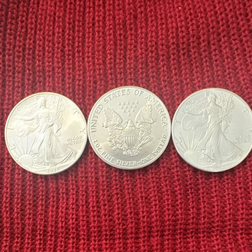 1992 U.S. Mint American Silver Eagle 1 oz .999 Fine Silver Coin Lot - 3 oz