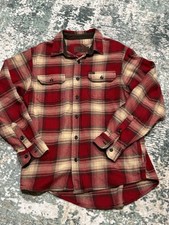 Orvis Flannel Shirt Medium Jacket Shacket Pockets Red Tan Plaid Heavy