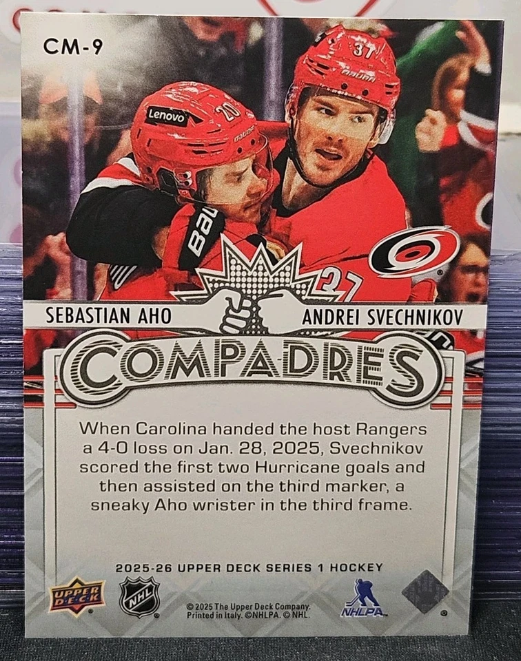 25-26 Upper Deck Andrei Svechnikov Sebastian Aho Compadres 🚨🚨🚨 Carolina  - Image 2 of 2