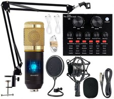 Podcast Equipment Bundle, BM-800 Mic Kit with Live Sound Card, Adjustable Mic...
