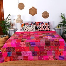 Patchwork Blanket Handmade Kantha Quilt indian quilt Vintage Bed Cover Bedspread