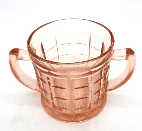 Vtg Hazel Atlas Art Deco Style 1930s Block Pink Depression Glass Open Sugar Bowl