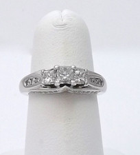 14k White Gold Diamond Engagement Ring Princess Cut 3 Stone Past Present Future