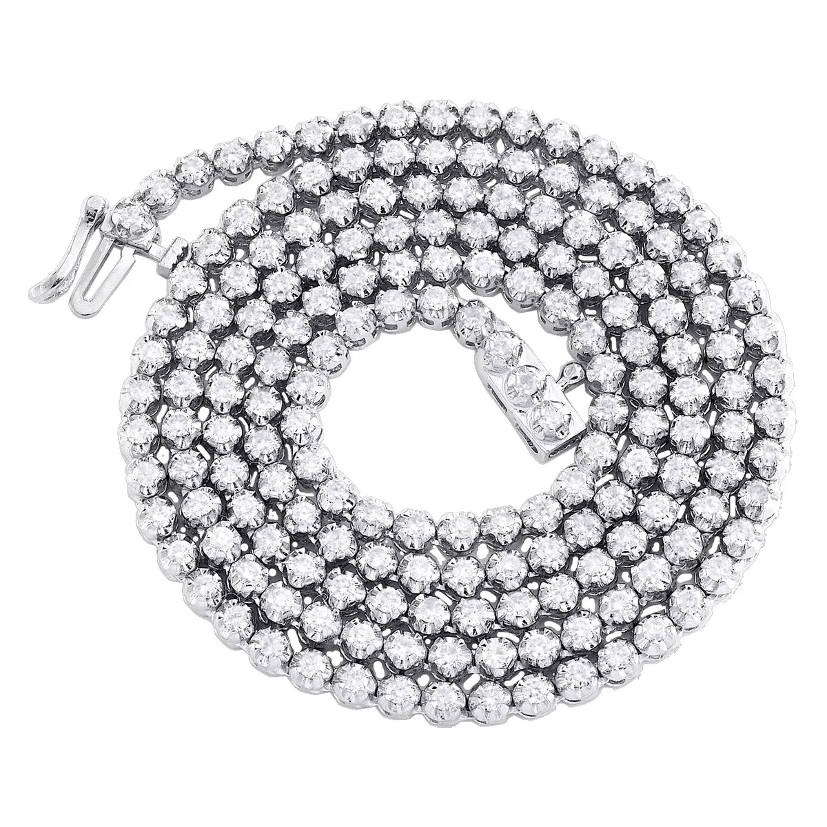 14K White Gold Round Diamond Tennis Chain 3mm Martini Set 18