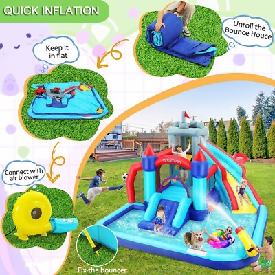 Inflatable Bounce House w/580W Air Blower 8 in 1 Water Slide Park Easy to Set Up