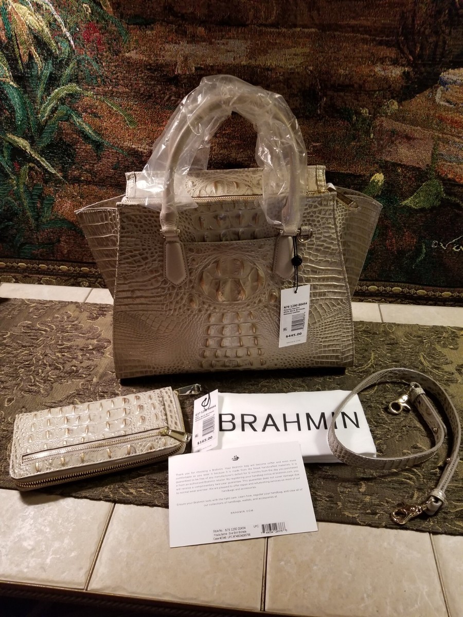 Brahmin Priscilla Silver Birch Birchside Satchel Shoulder Handbag