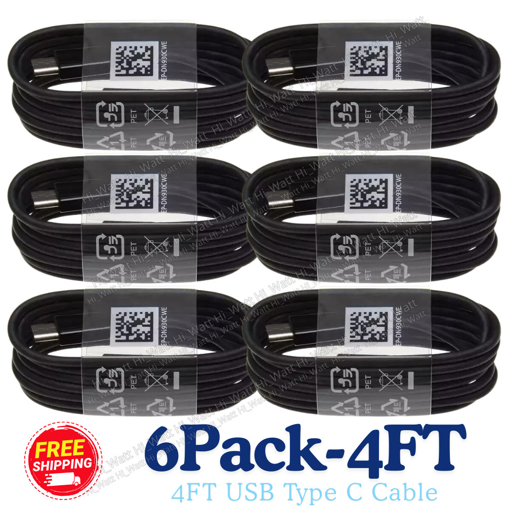 6Pack USB Type C Data Cable Lot 5A Fast Charging USB-A to USB-C Charger Cord 4ft