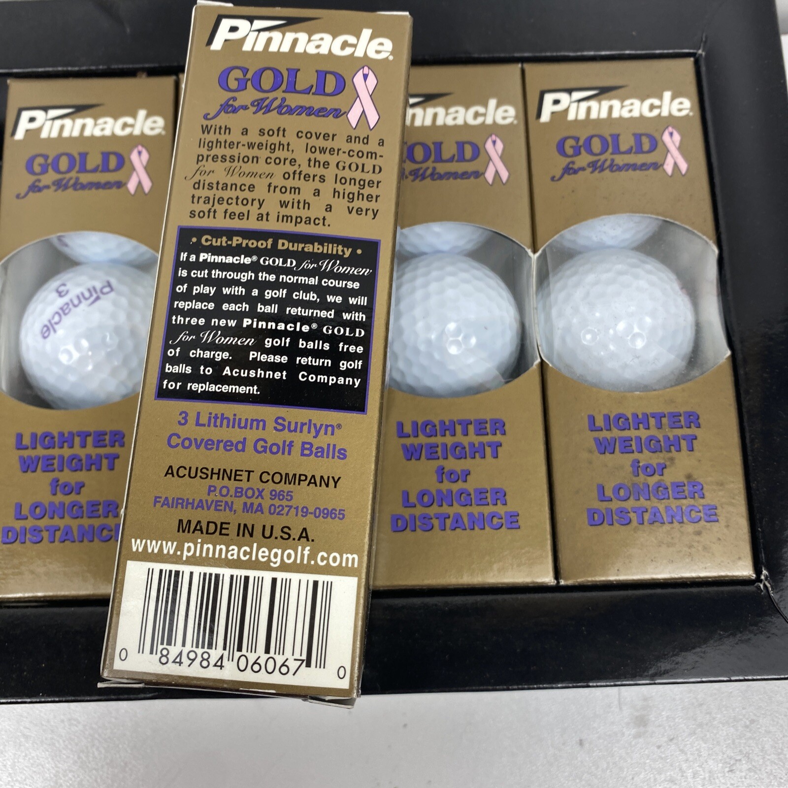 Pinnacle Gold Golf Ball For Women Pink Breast Cancer Ribbon 1 Pack of 3