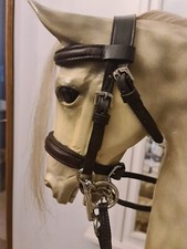 Large handmade Stitched Double Bridle For Rocking Horse, Brown Leather.