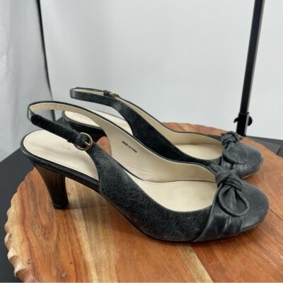 La Fenice knotted bow slingback pumps black leather sz 8.5