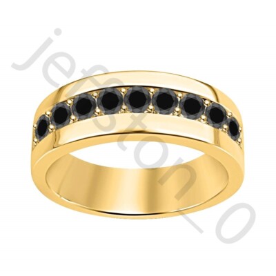 0.45 Ctw Lab Created Black Spinel 14K Yellow Gold Over Wedding Band Men ...