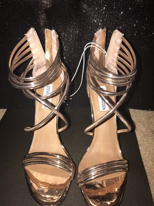 steve madden stecy gold fabric ankle strap heels