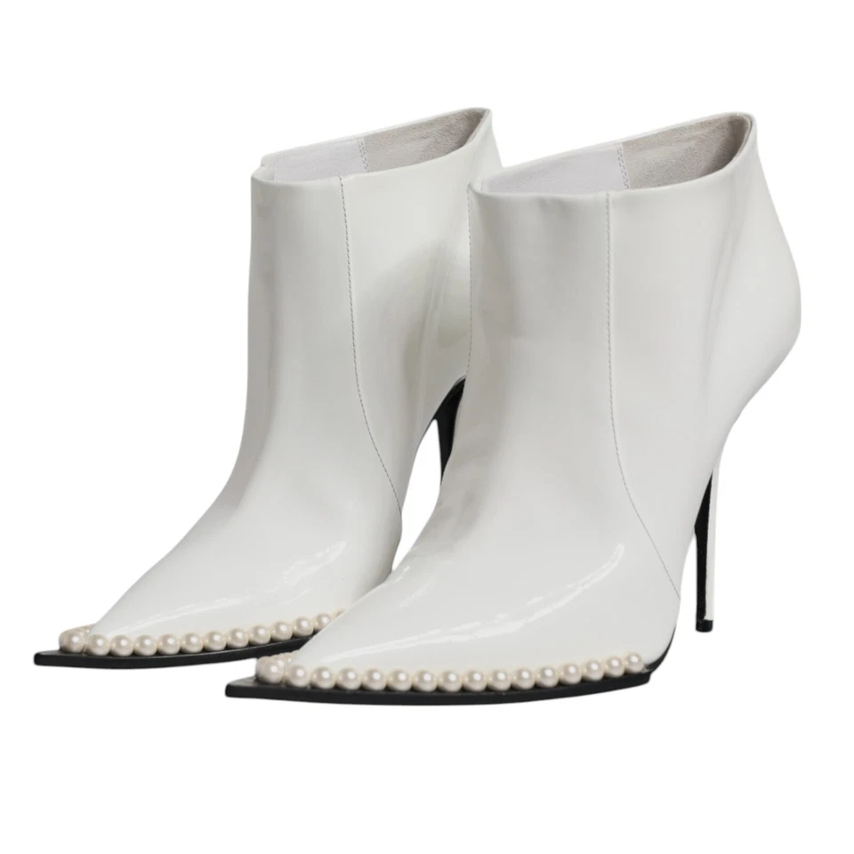 Dolce & Gabbana Zapatos Blanco Perla Sintética Cuero en Punta Botines EU39/US8.5 - Imagen 4 de 4