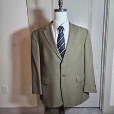 Stafford Suit Blazer Sport Coat Men 46R Wool Blend Houndstooth Khaki Brown