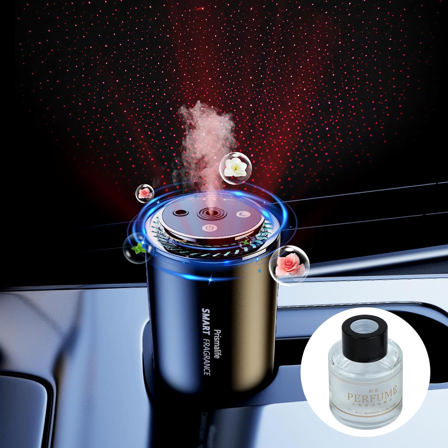 Smart Car Air Freshener, Rechargeable Car Air Freshener Diffuser with Starlight