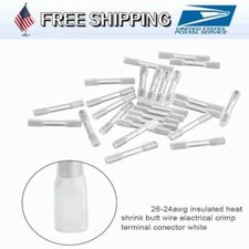 50/100PCS 26-24AWG Heat Shrink Butt Wire Connectors Seal Crimp Terminals White
