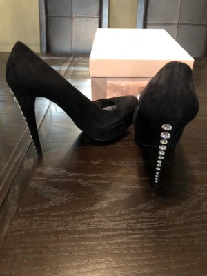 MUI MUI CALZATURE DONNA NERO CAMOSCIO SUEDE STONES SHOES BLACK SIZE 37 ITALY