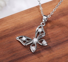 Silver Plated Butterfly Pendant for Her 2 CT Simulated Christmas Gifts Necklace