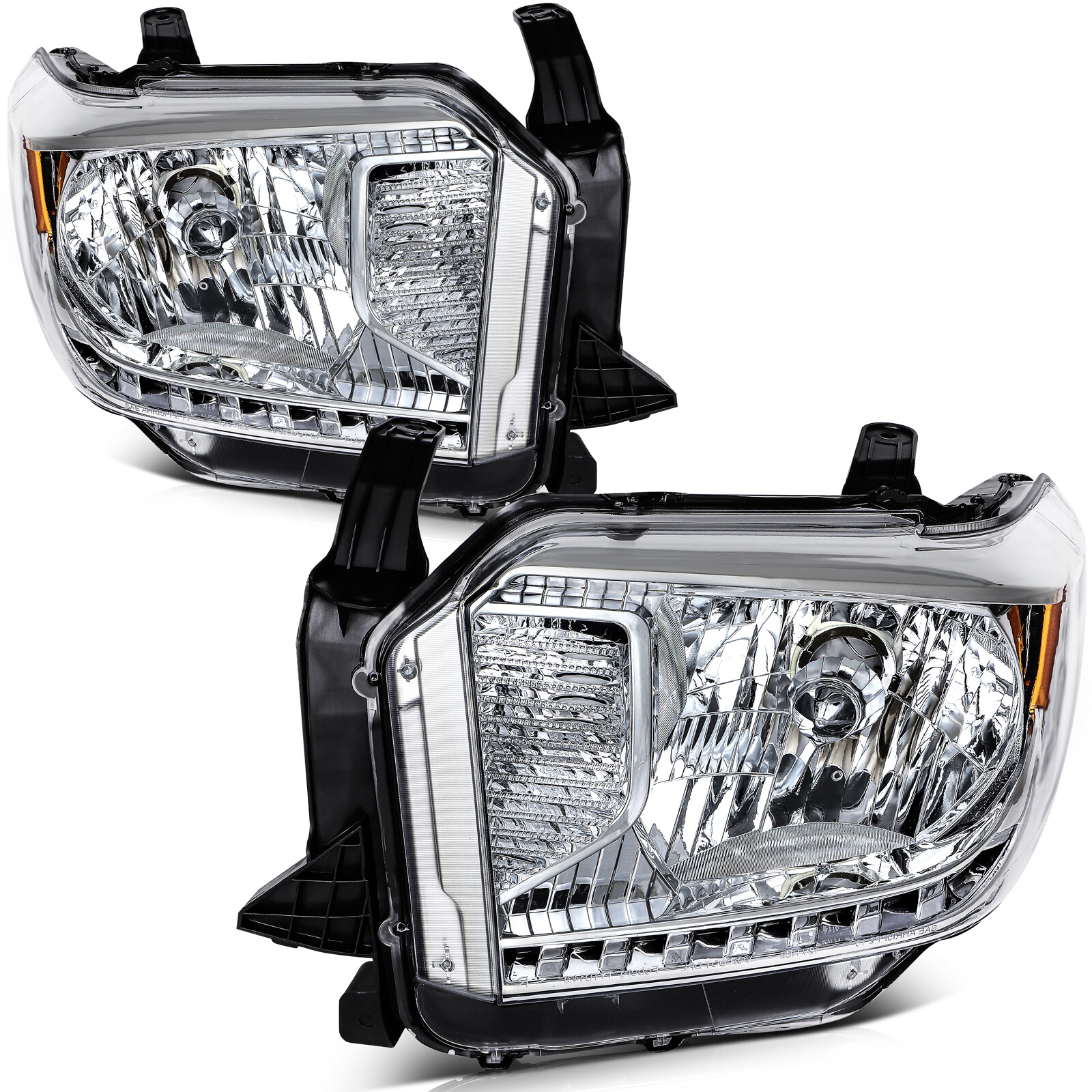 For Toyota Tundra 2014-2017 Chrome Housing Clear Lens Headlights Assembly Pair