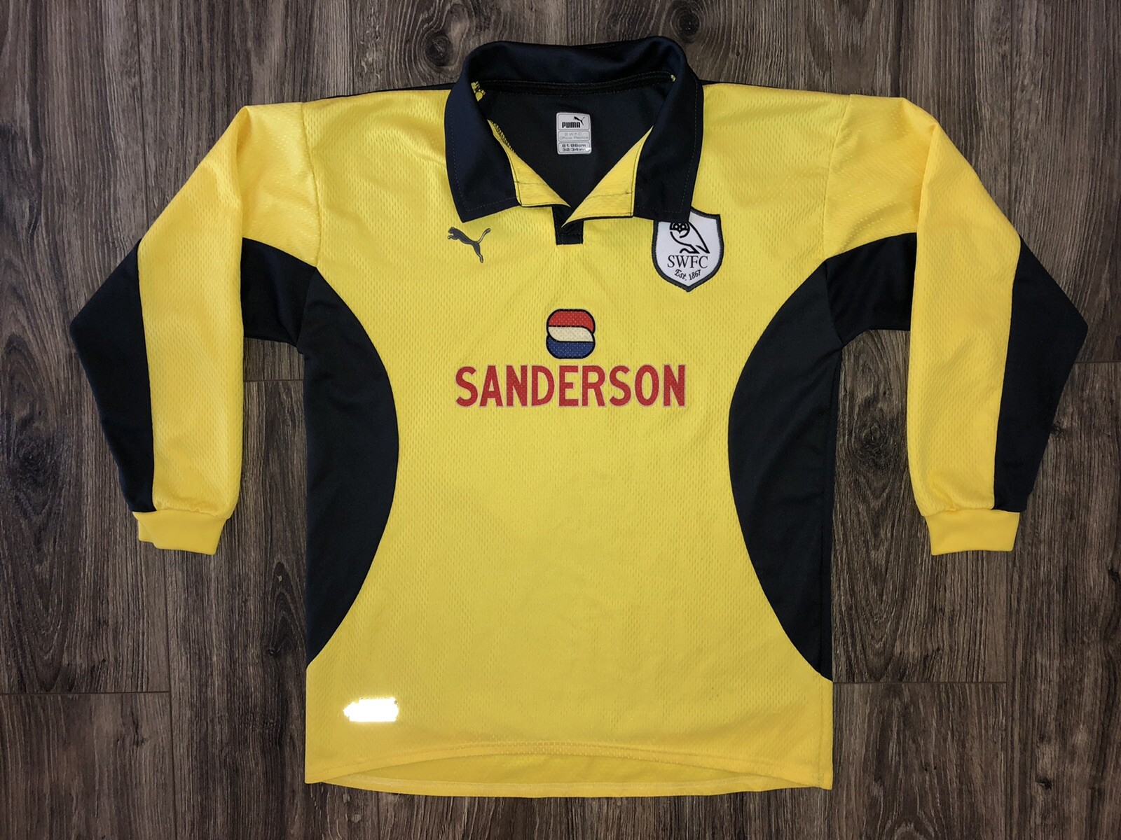 VTG 1999-2000 Sheffield Wednesday Yellow L/S Collared Puma Sanderson Jersey S