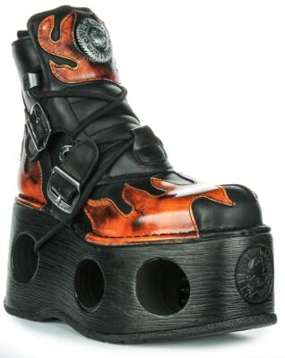 Newrock 288 Neptune Flame Damen-Plateaustiefeletten Leder schwarz rot UK 3   8