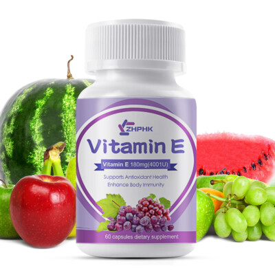 Vitamin E Oil 60 Capsules | Vit E Capsules Vegan for Hair Skin Nail Face Health